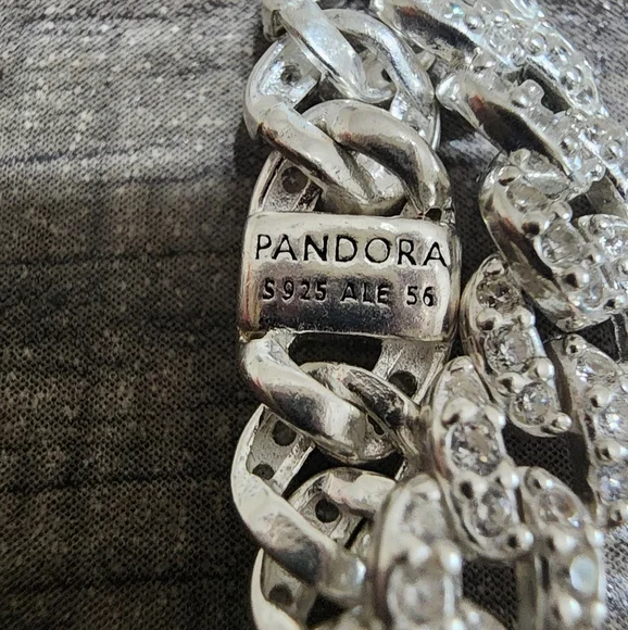 Pandora Pavé Cuban Chain Ring Size 56 US 7.5 - Picture 7 of 9